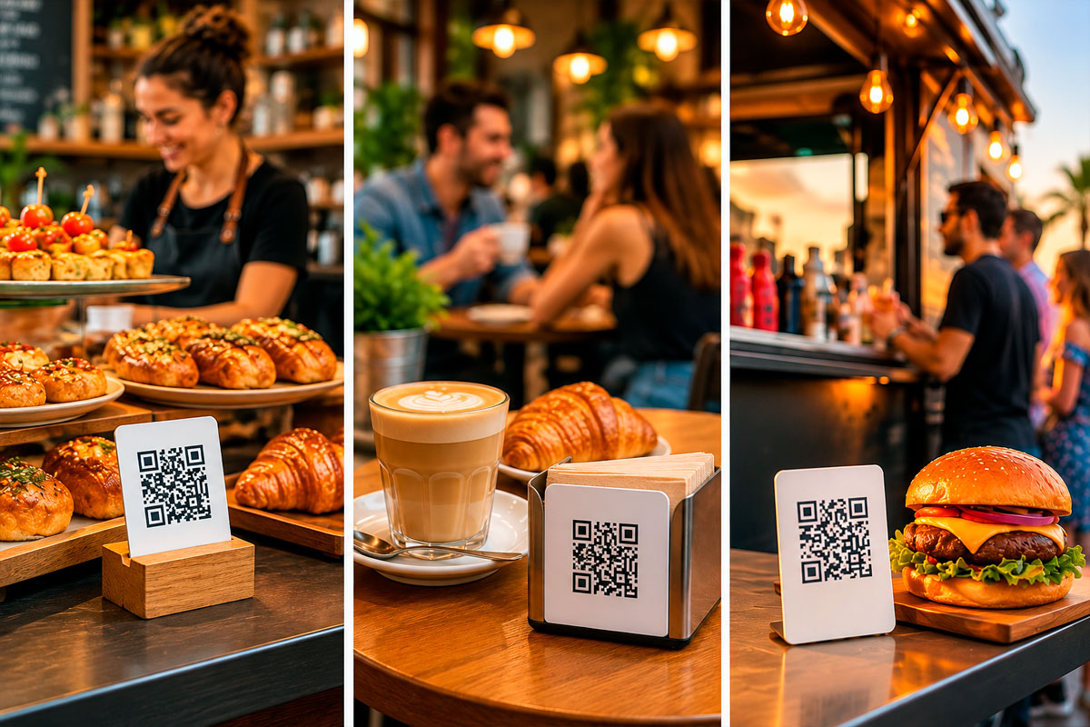 QR menu in a tapas bar, a café, an ice cream parlor and a food truck